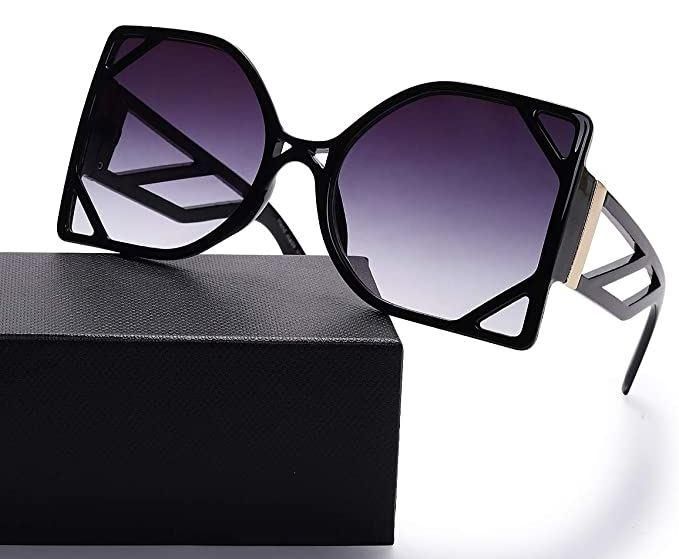 Za'hira Fashion Oversized Designer Square Sunglasses - Black
