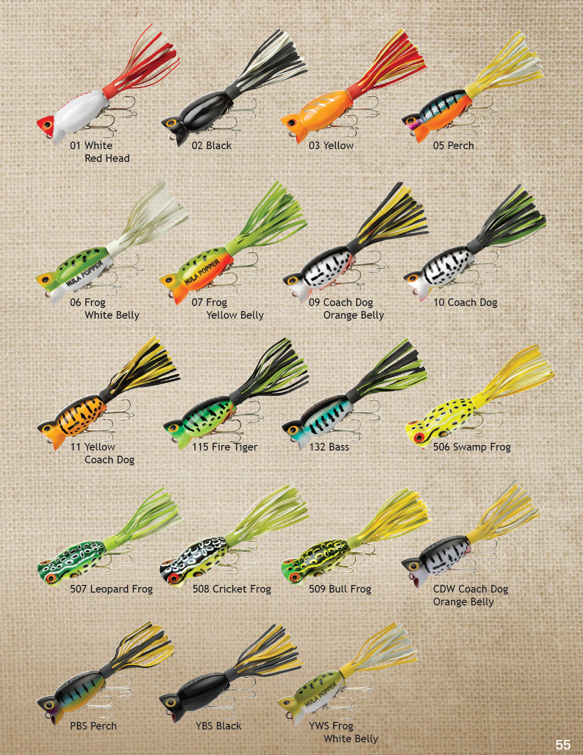 2017 Hula Popper Color Chart. | Bass fishing lures ...