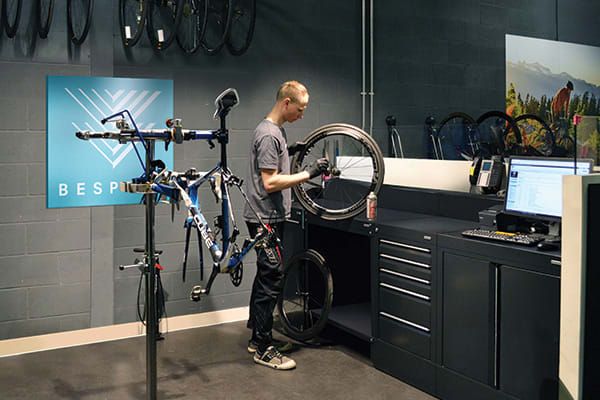 Cycling Workshop Cabinets & Retail Workshop Cabinets by Dura Bicycle Room, Workshop Cabinets, Bicycle Mechanics, Gear Room, Mechanical Workshop, Window Display Retail, Build A Bike, Shed Organization, Visual Merchandising Displays