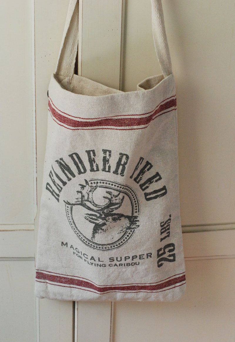 Hanging Reindeer Feed Grain Sack Bag Tis