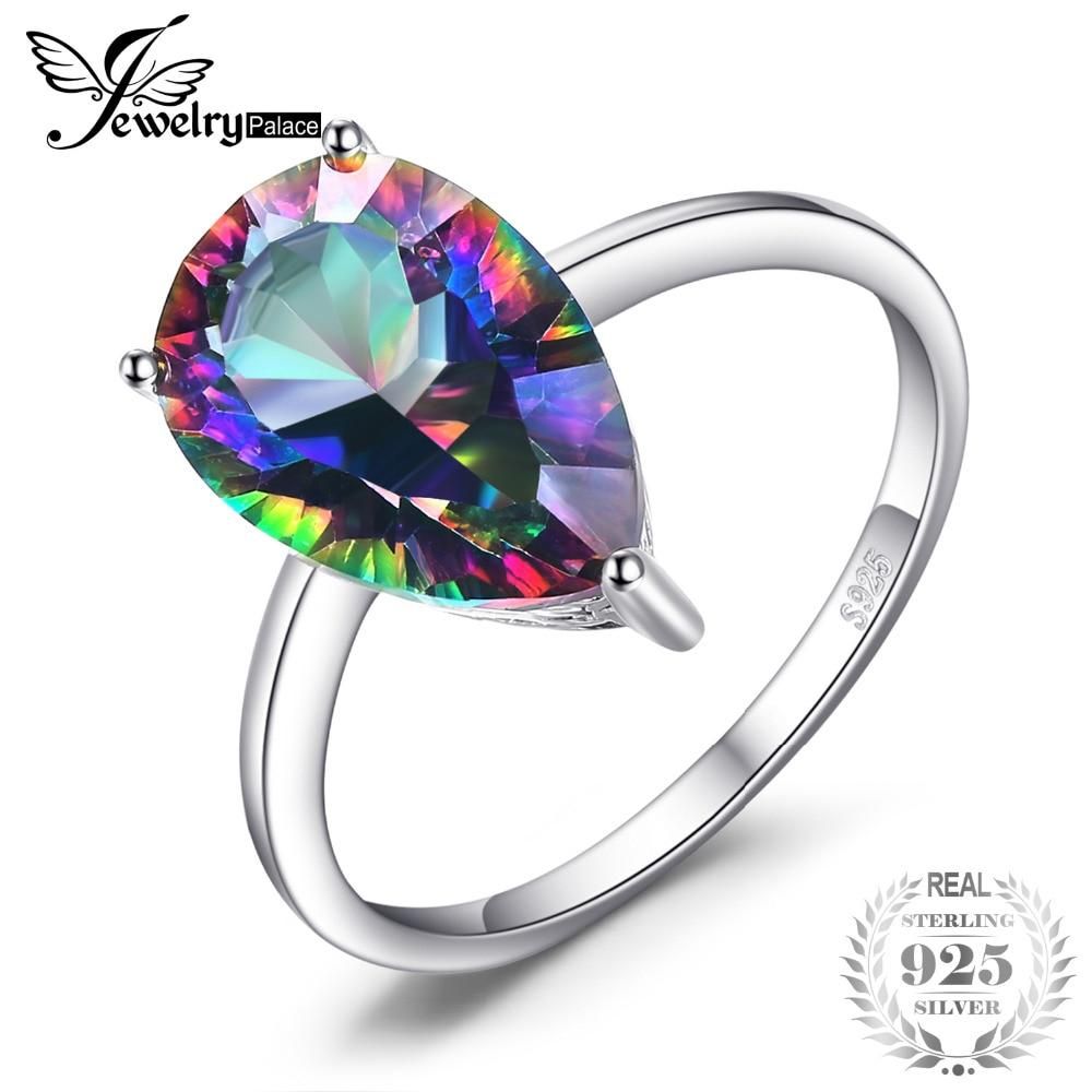 Genuine Rainbow Feu Topaze mystique ring Solid Fine Jewelry 925 Sterling Silver