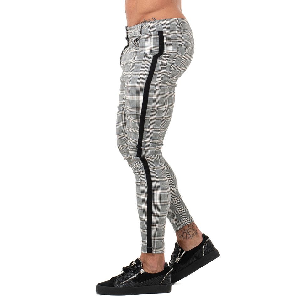 GINGTTO Mens Skinny Fit Stretch Plaid Check Chino Slim Tartan Pants Side Striped Slim Fit Chino Pants, Chino Jeans, Slim Fit Chinos, Stretch Chinos, Denim Skinny Jeans, Slim Fit Men, Chinos Pants, Joggers, Tartan Pants