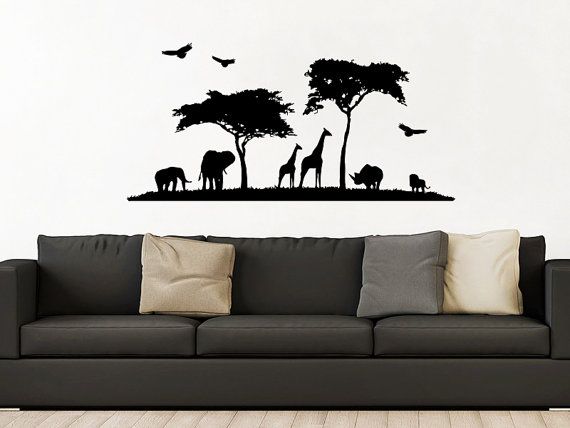 Safari Wall Decal Vinyl Stickers Decals Home Decor Animal Wall Vinyl Decal African Safari Nursery Decor Jungle Bedroom Safari Africa Animal Wall Decals, Flower Wall Decals, Nursery Wall Decals, Vinyl Wall Decals, Sticker Vinyl, African Safari Nursery, Safari Nursery Walls, Jungle Bedroom