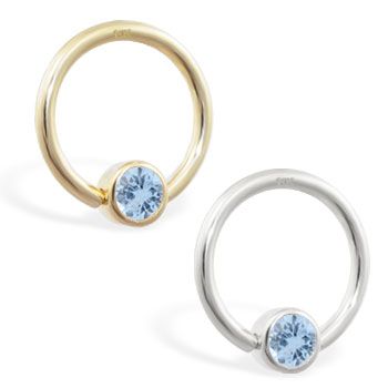 14K real gold captive bead ring with Aquamarine. #helix #piercing #jewelry #earrings #bodyjewelry ♥ $65.00 via OnlinePiercingShop.com Italian Gold Jewelry, Real Gold Jewelry, Ruby Jewelry, Jewelry Earrings, Peridot Stone, Sapphire Stone, Amethyst, Aquamarine, Citrine