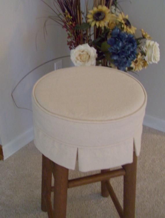 Box Pleat Round Bar Stool Slipcover Canvas Barstool Cover Stools Covers Slipcovers Round Bar Stools Stool Covers, Round Bar Stool Chair Covers