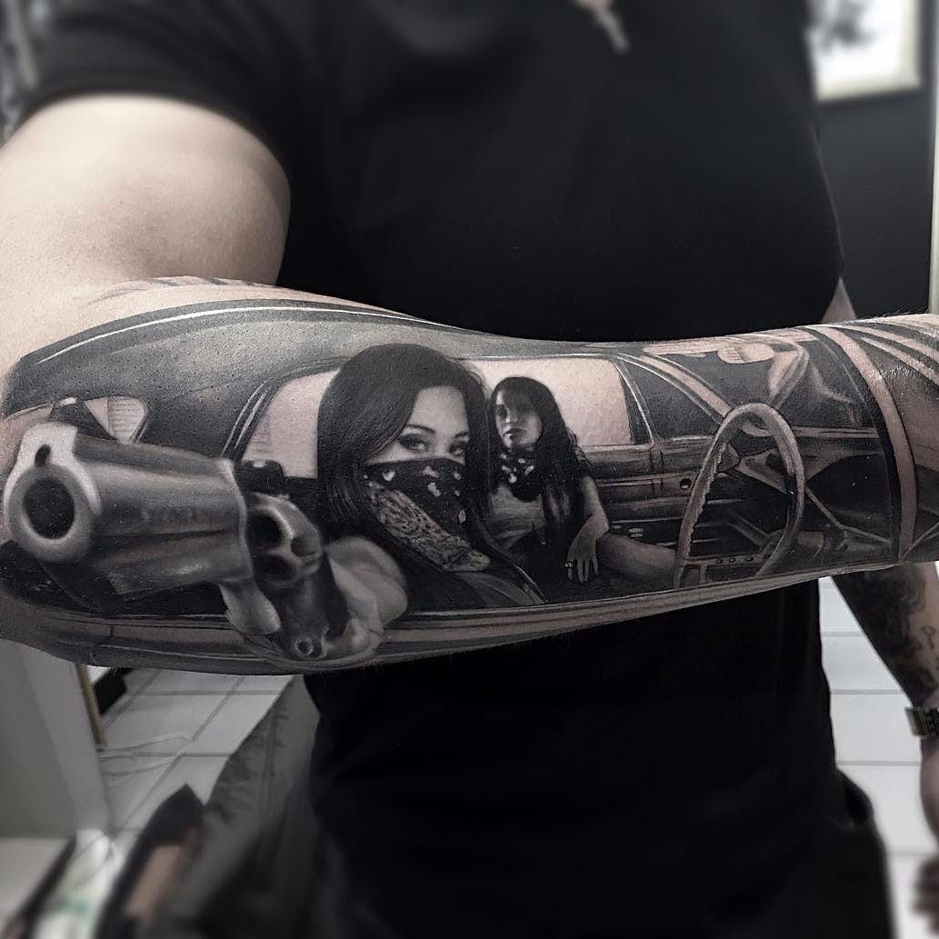 Dont F With Us By Thomas Derm Hospital Tattoo Dermhospitalthomas Thomas Blackandgrey Realism Realistic Hyperr Gangster Tattoos Gangsta Tattoos Tattoos