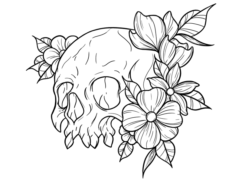 New school Skull with flowers Tattoo design by Lucrezia Ferrari Tatto Skull, Skull Tattoo Design, Tattoo Design Drawings, Flower Tattoo Designs, Tattoo Sketches, Skull Art, Flower Tattoos, Art Drawings, Design Tattoos