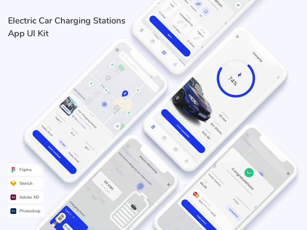 Electric Car Charging Stations App UI Kit - UpLabs Wireframe Design