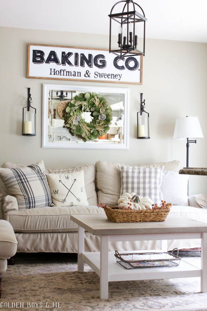 Neutral Living Room With Birch Lane Montgomery Sofa And Ikea Hack Coffee Table Cottage Style Living Room Farm House Living Room Farmhouse Living Room Furniture