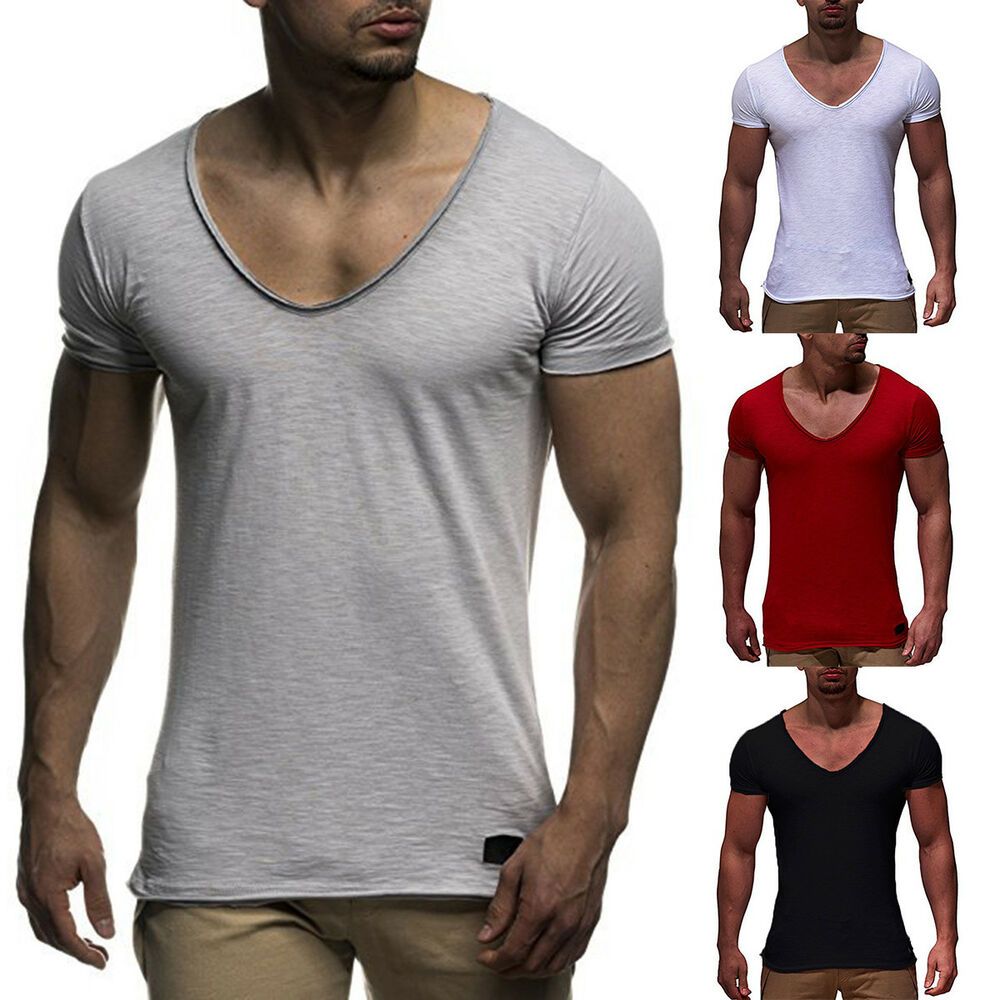Men/'s Short Sleeve V Neck T-shirt Muscle Tee Shirts Casual Slim Male Top Blouse