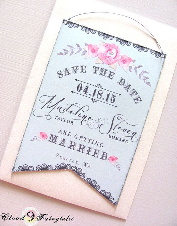 Couture Save The Date Cards Hanging Banner Original Design Wedding Couture Save The Date Cards Hanging Banner Original Design Wedding Invitation Announcement Blue Gray Pink Silver Glitter Edges On Etsy 3 00