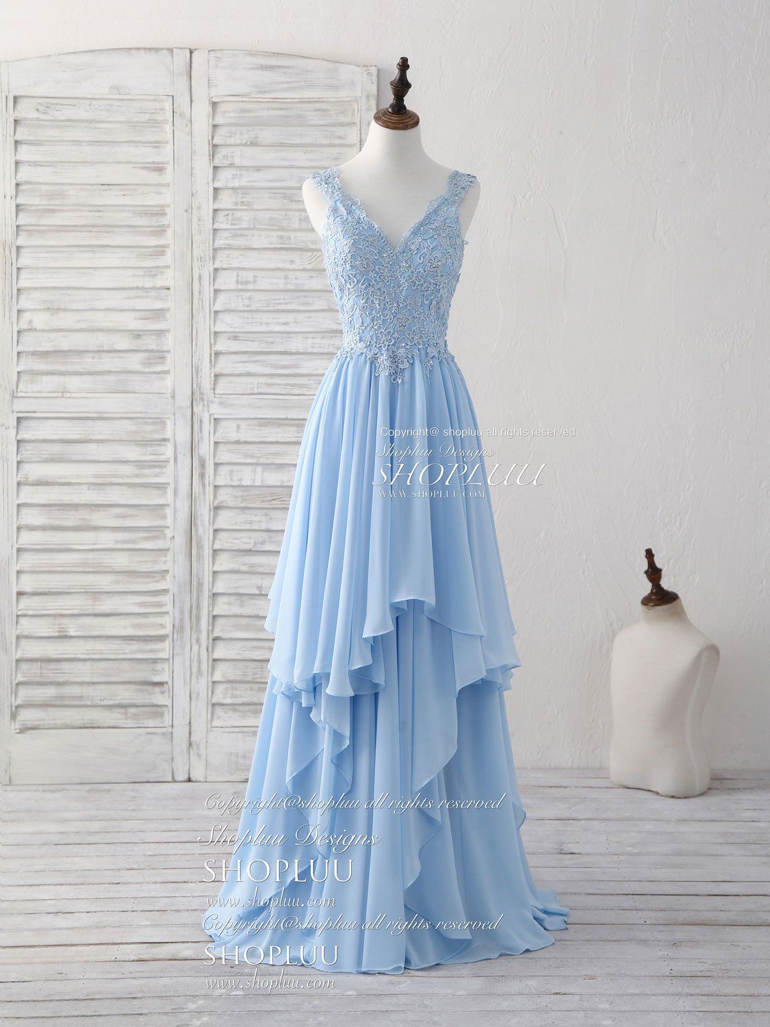 5 Blue v neck applique chiffon long prom dress lace bridesmaid 5 Blue v neck applique chiffon long prom dress lace bridesmaid