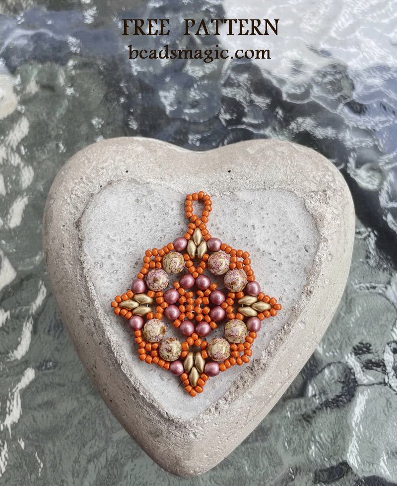 Free beading pattern for pendant Elowen | Beads Magic Super Duo Beads Patterns Free, Beading Patterns Free, Beaded Jewelry Patterns, Earring Patterns, Free Beading Tutorials, Wire Tutorials, Twin Beads, Beading Techniques, Beading Wire