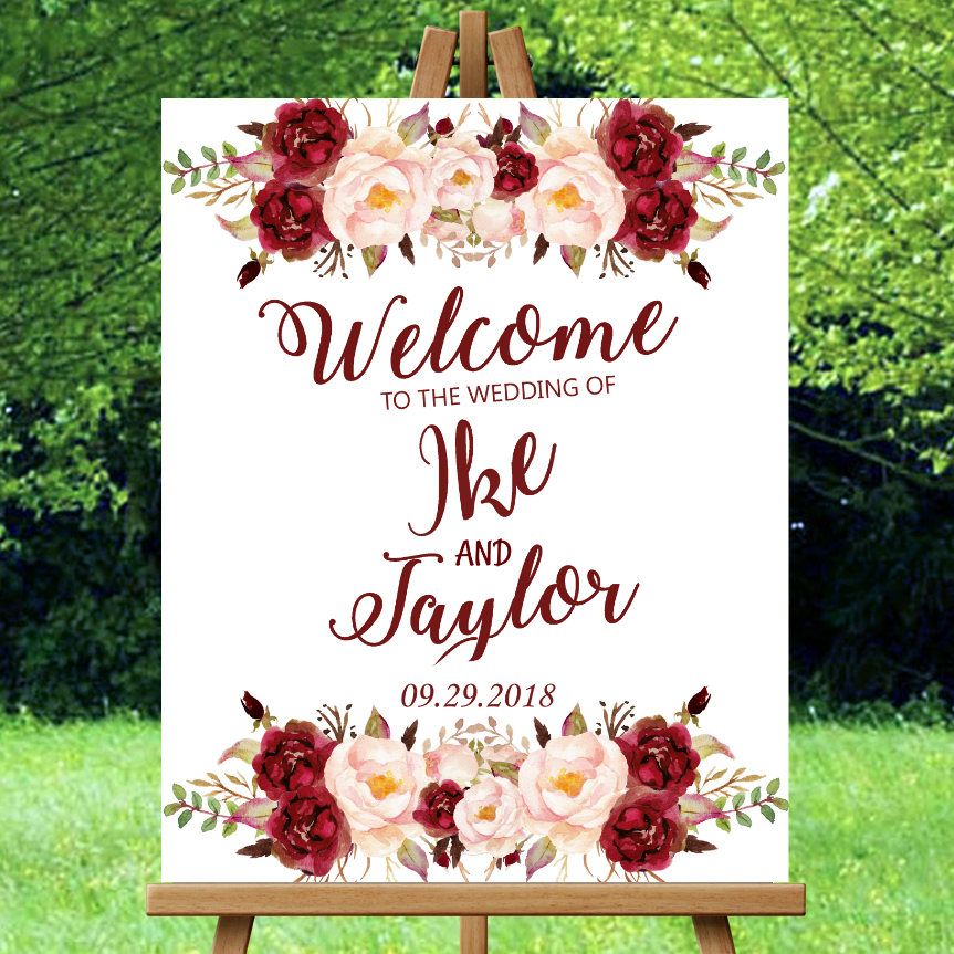Welcome Wedding Sign Blush Navy Welcome To Our Wedding Sign Welcome Wedding Sign Burgundy W474