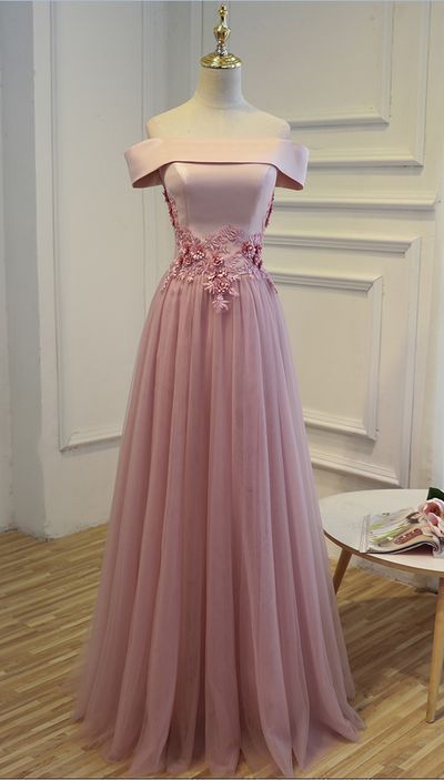 Tulle Prom Dress,Appliques Prom Dress,Off the Shoulder Prom Dress