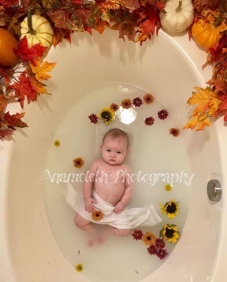 Anameleth Photography Fall Flowers Pumpkin Milk Bath Baby Photo, #Anameleth #baby #Bath #Fal... #fallmilkbath