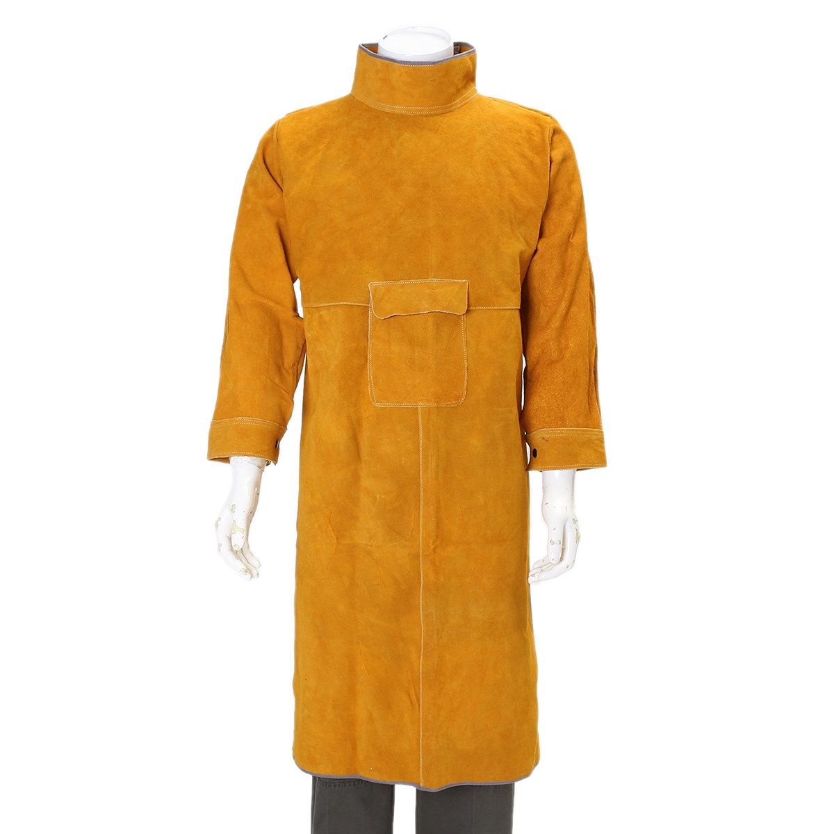 Round Neck Short Sleeves Leather Welding Coat Apron Protective Clothing Welder