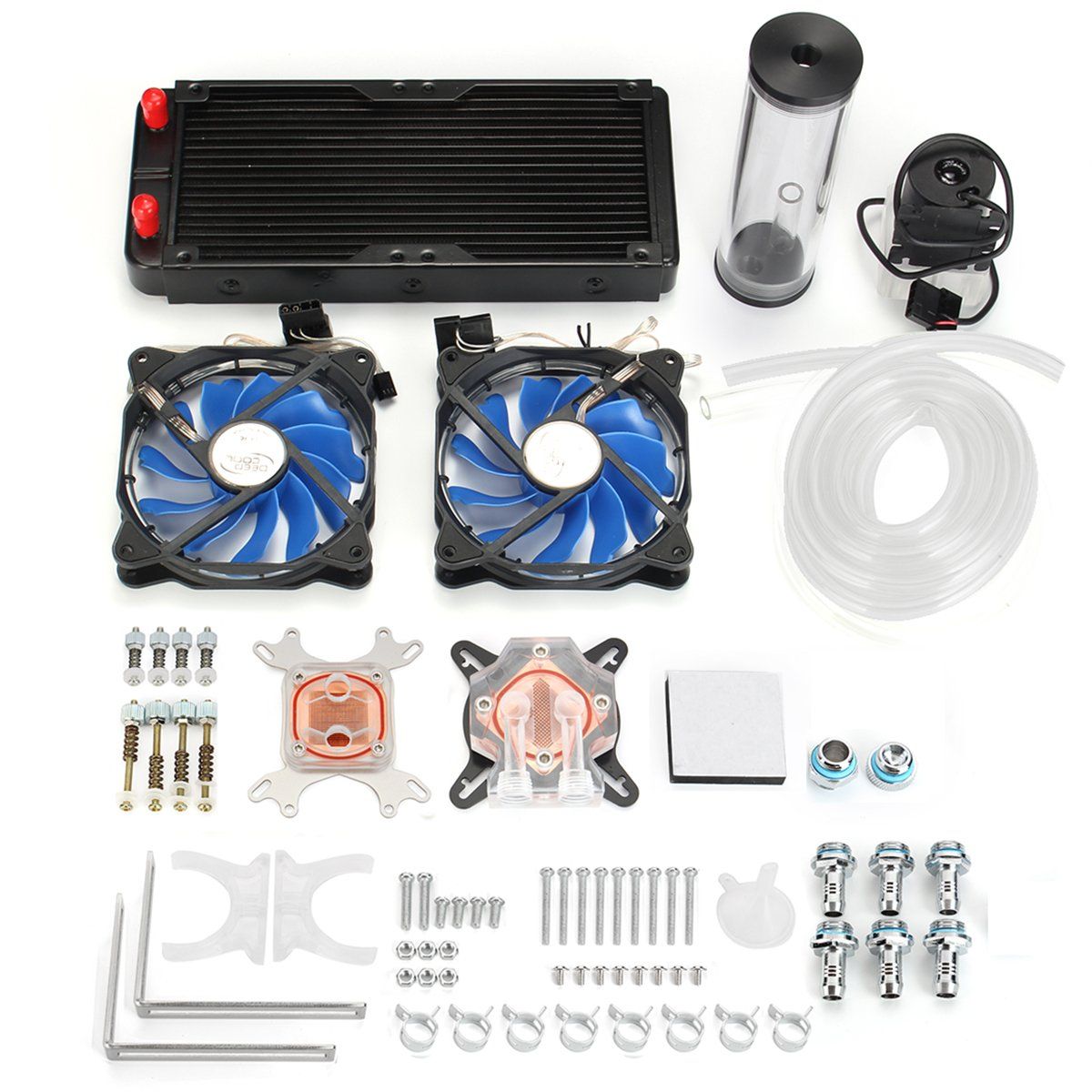 Pc Water Cooling Kit 240mm Radiator Pump Reservoir Cpu Block Rigid