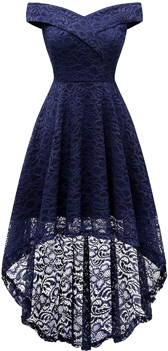 Homrain Women's Wedding Formal Casual Fall Dresses Off Shoulder Vintage Floral Lace Hi-Lo Bridesmaid Dress