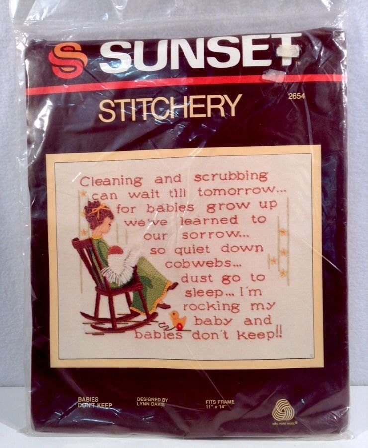 Sunset Stitchery Babies Don/'t Keep Embroidery Needlepoint Kit 11x14 New Sealed