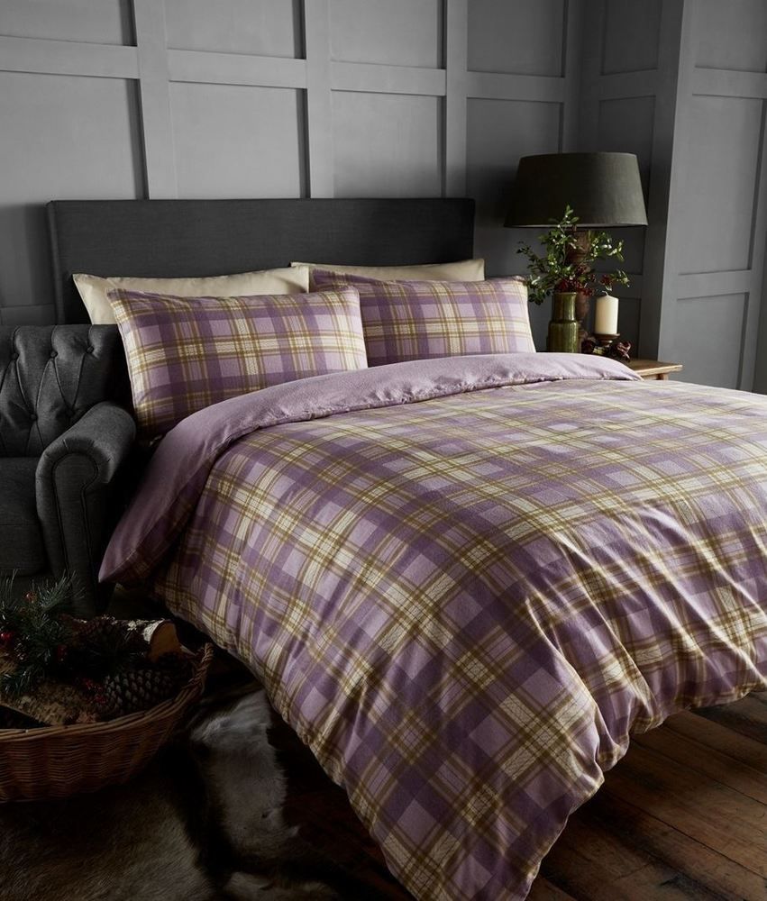 Brushed Cotton Arran Heather Purple Check BRUSHED Cotton Double Size Bed