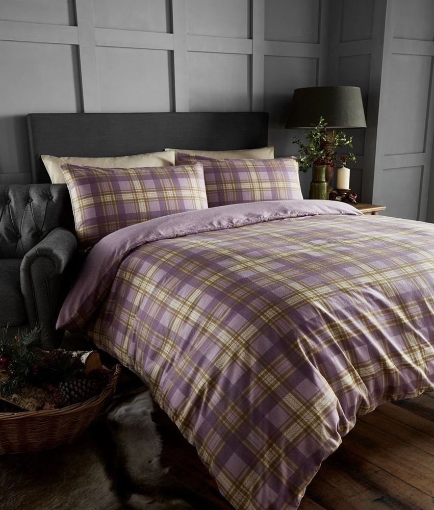 100 Brushed Cotton Arran Heather Purple Tartan Check King Size