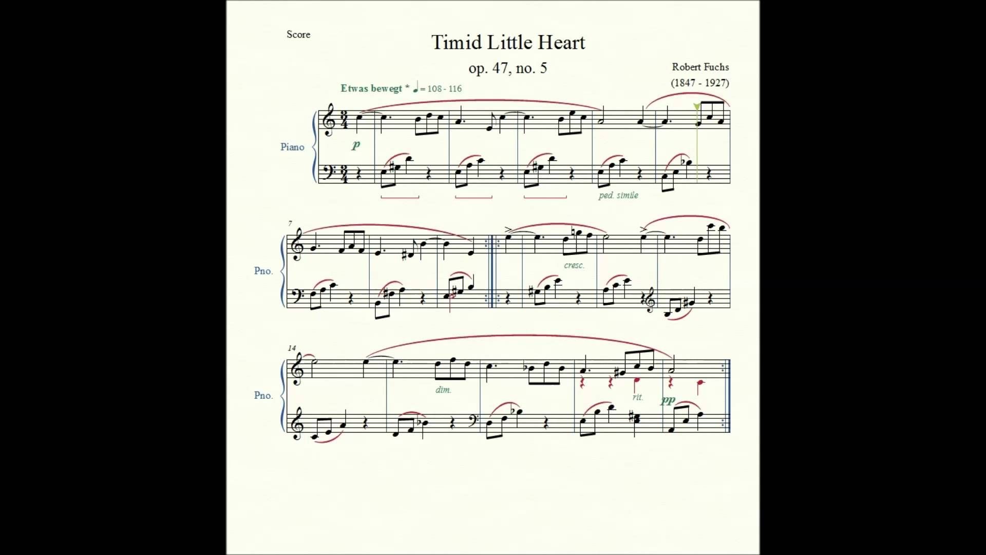 Timid Little Heart (op. 47, no. 5) - Robert Fuchs - Piano Repertoire 3 A Little Heart To Heart Sheet Music