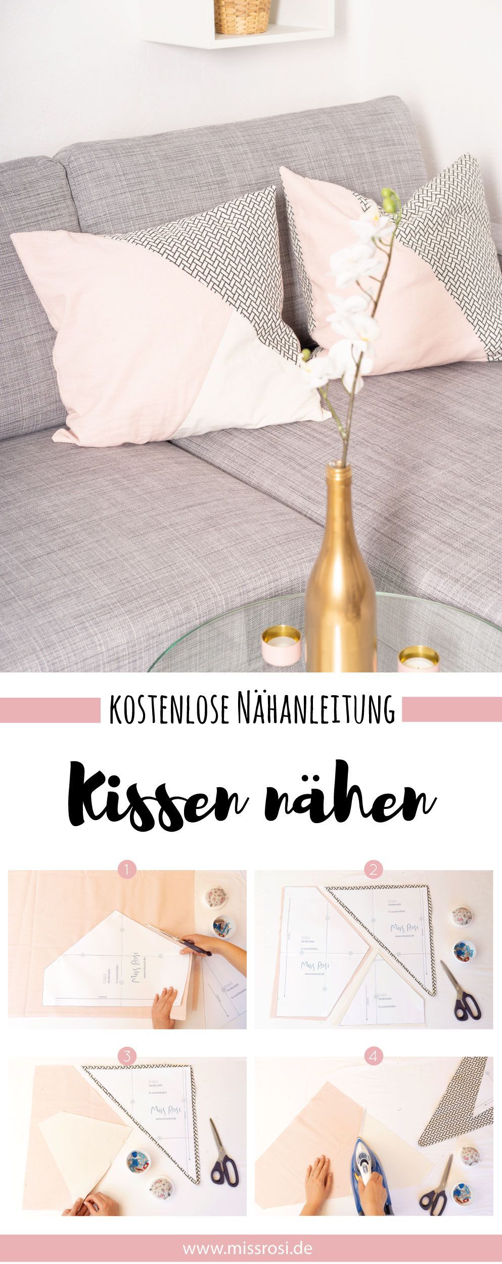Einfache Kissen nähen mit geometrischer Teilung - Miss Rosi #strickenundnähen
