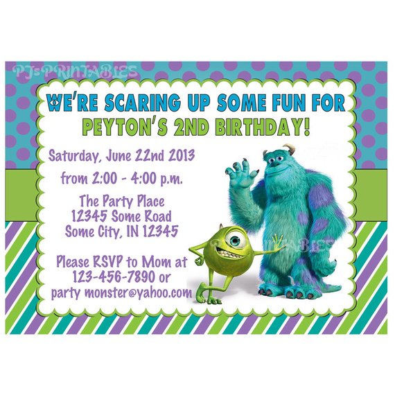Monsters Inc Birthday Invitation Custom Digital File Products Monsters Inc Birthday Invitation Custom Digital File