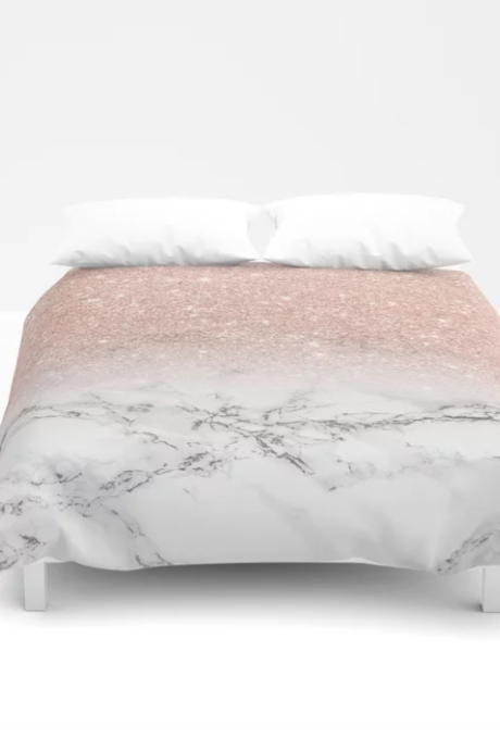 Modern Faux Rose Gold Pink Glitter Ombre White Marble Duvet Cover Bed Sheets Bedding Sets Bedroom - Pink White And Rose Gold Bedding Modern Faux Rose Gold Pink Glitter Ombre White Marble Duvet Cover Bed Sheets Bedding Sets Bedroom - Pink White And Rose Gold Bedding