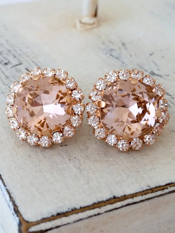 Blush Earringsrose Gold Earringsmorganite Bridal Earring Etsy In 2021 Pink Stud Earrings Blush Earrings Rose Gold Earrings