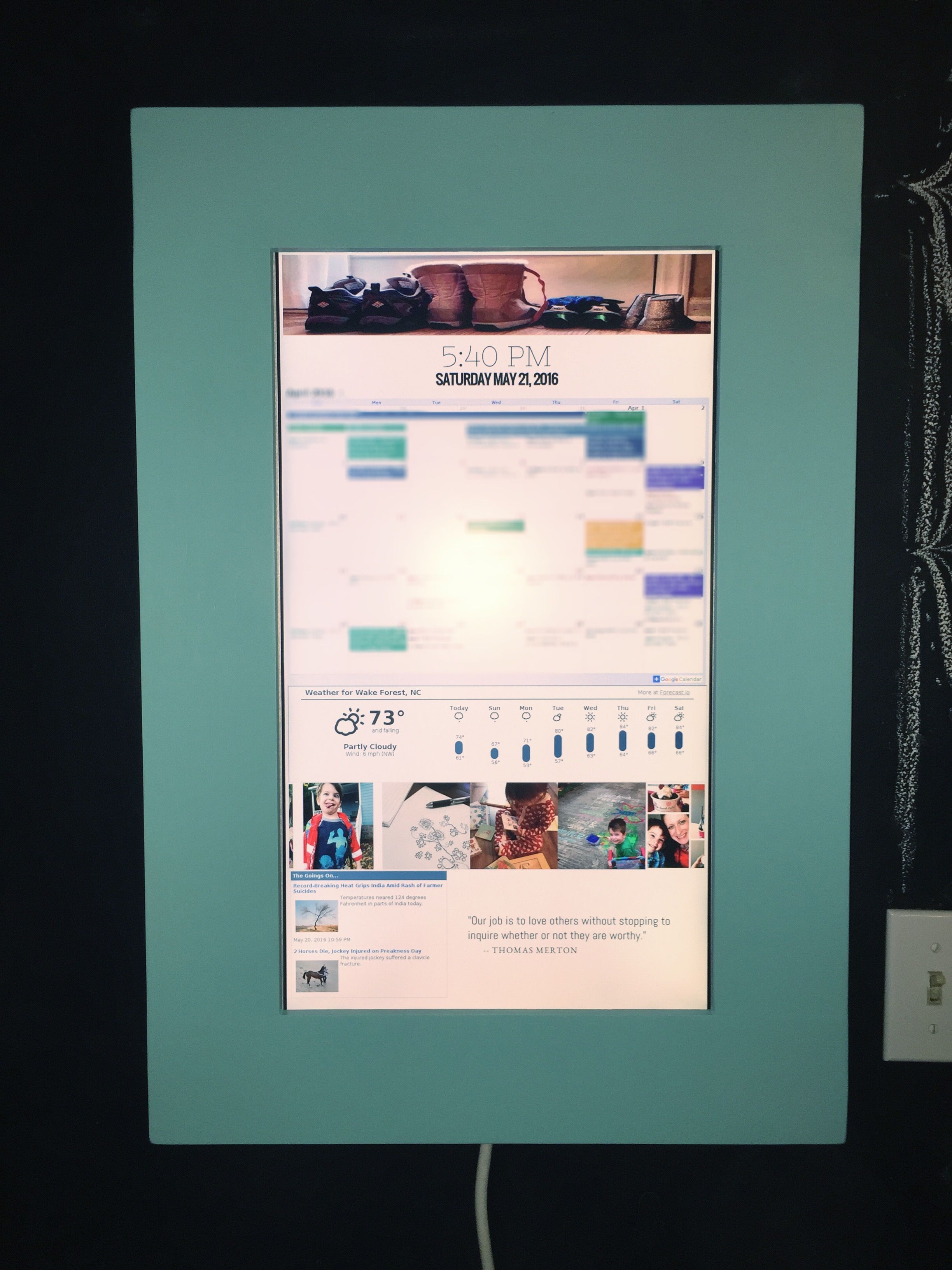 my version of the raspberry pi wall mounted google calendar