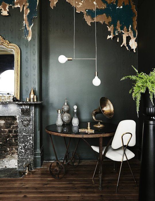dark dramatic rooms where white is the pop of color dark room