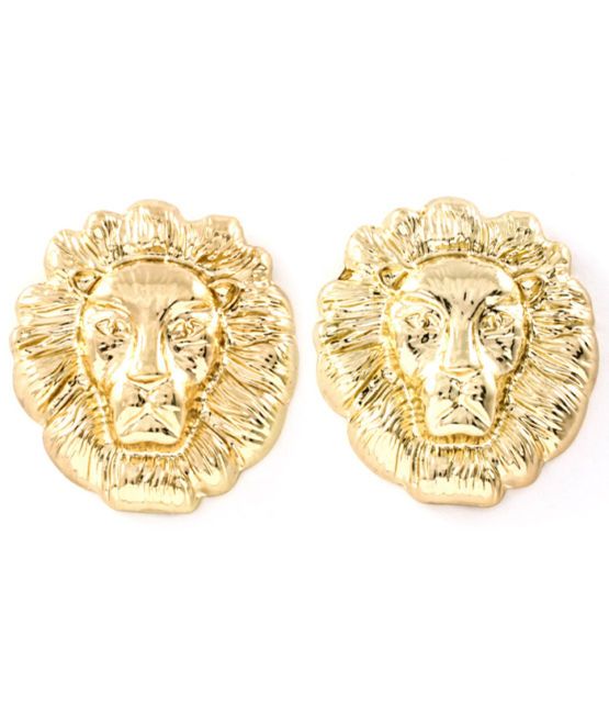 Cute Celebrity Designer Inspired Gold Statement Small Lion Head Stud ...