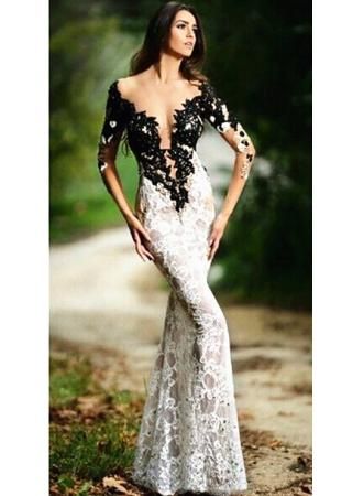 Black and White Lace Prom Dress