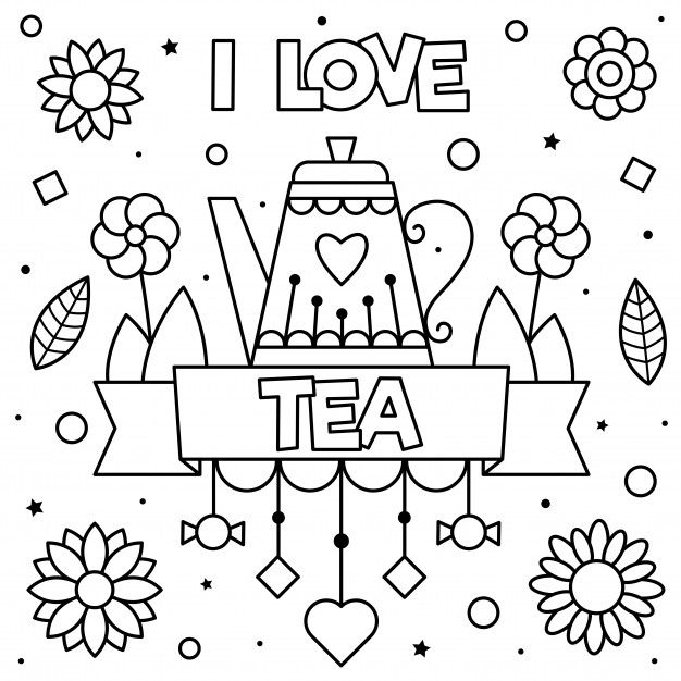 Ik houd van thee. kleurplaat. Premium Ve... | Premium Vector #Freepik #vector #bloem #abstract #hart #boek Merry Christmas Coloring Pages, Snowman Coloring Pages, New Year Coloring Pages, Spring Coloring Pages, Dog Coloring Page, Halloween Coloring Pages, Mandala Coloring Pages, Free Vector Images, Vector Free