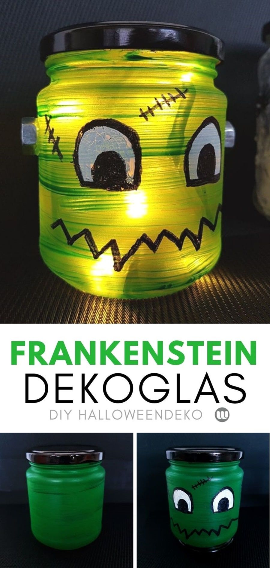 Halloween Deko basteln: Frankensteins Monster Windlicht #halloweencraftsforkids