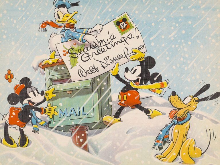 Vintage Disney Christmas Cards from Every Decade | Reader's Digest Disney Christmas Cards, Company Christmas Cards, Mickey Mouse Christmas, Christmas Cartoons, Disney Holiday, Printable Christmas Cards, Noel Christmas, Christmas Mood, Vintage Christmas Cards