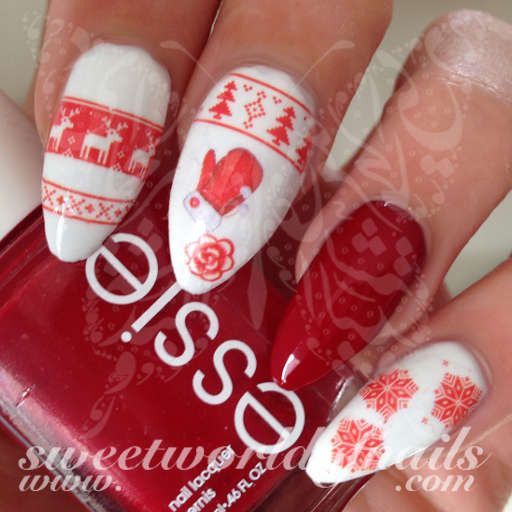 Christmas Nail Art Water Decals Red Christmas Nails, Christmas Nails Acrylic, Xmas Nails, Chistmas Nails, Holiday Nails, Christmas Ornament, Winter Nail Designs, Christmas Nail Designs, Cool Nail Designs