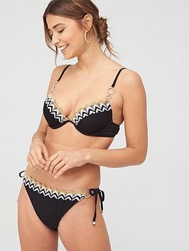 River Island Crochet Trim Tie Side Bikini Brief - Black