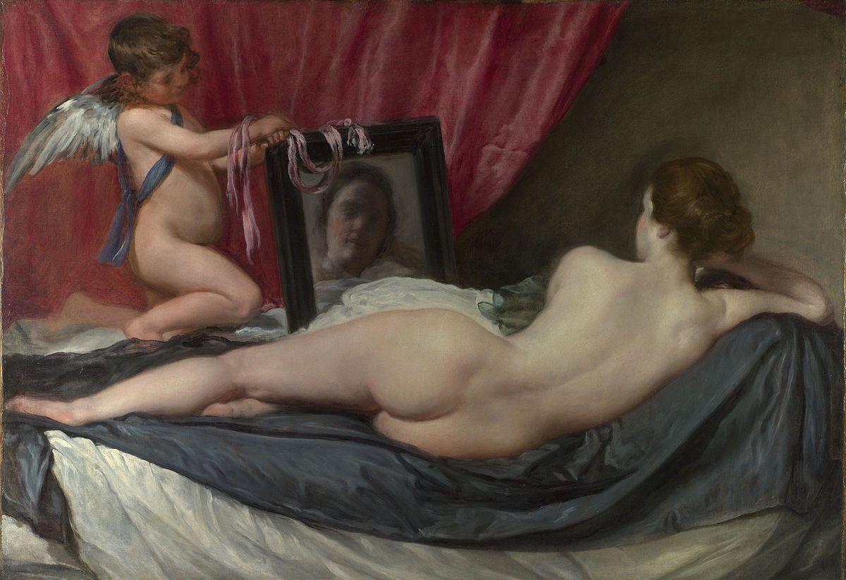 Venus del espejo de Diego Velázquez (c. 1644). De Diego Velázquez - Key facts. The National Gallery, London. Retrieved on 25 June 2013., Dominio público, https://commons.wikimedia.org/w/index.php?curid=984326 Spanish Painters, Spanish Artists, Caravaggio, Nude Painting, Painting & Drawing, Venus Painting, Mirror Painting, Portrait Painting, Canvas Painting