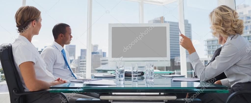 Business Gathered During A Video Conference Royalty Free Stock