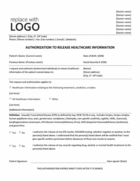 medical authorization release form authorization to release healthcare information generally contains - Release Of Information Form medical authorization release form authorization to release healthcare information generally contains - Release Of Information Form