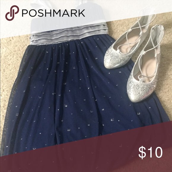silver shoes with blue dress