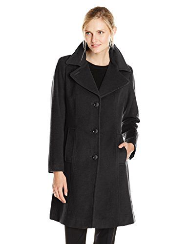 Anne Klein Women's Single Breasted Wool Cashmere Coat with Notch Collar ...