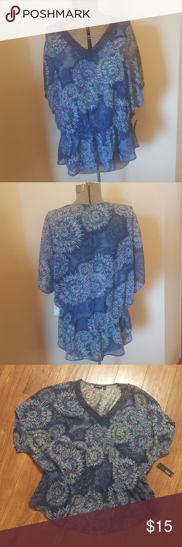a.n.a brand NWT blue sheer plus size shirt 1X | Plus size shirts, Blue sheers, Clothes design