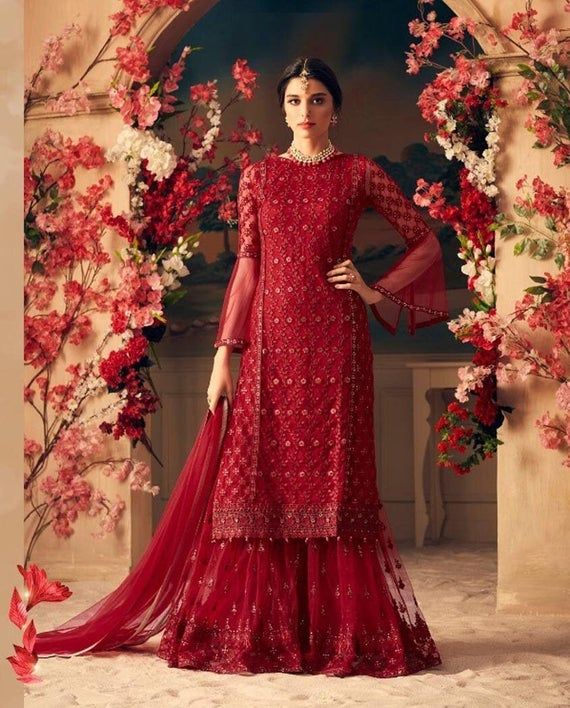 red sharara designs