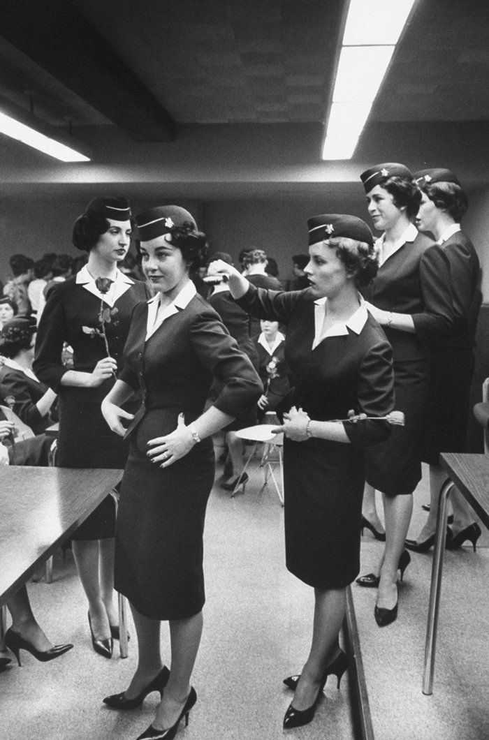In this 1961 photo the women are preparing to graduate flight attendant