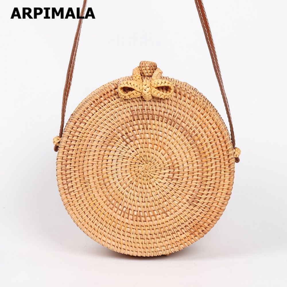Bolsas de paja redondas para mujeres de verano Rattan Woven Bolsas de paja redondas para mujeres de verano Rattan Woven