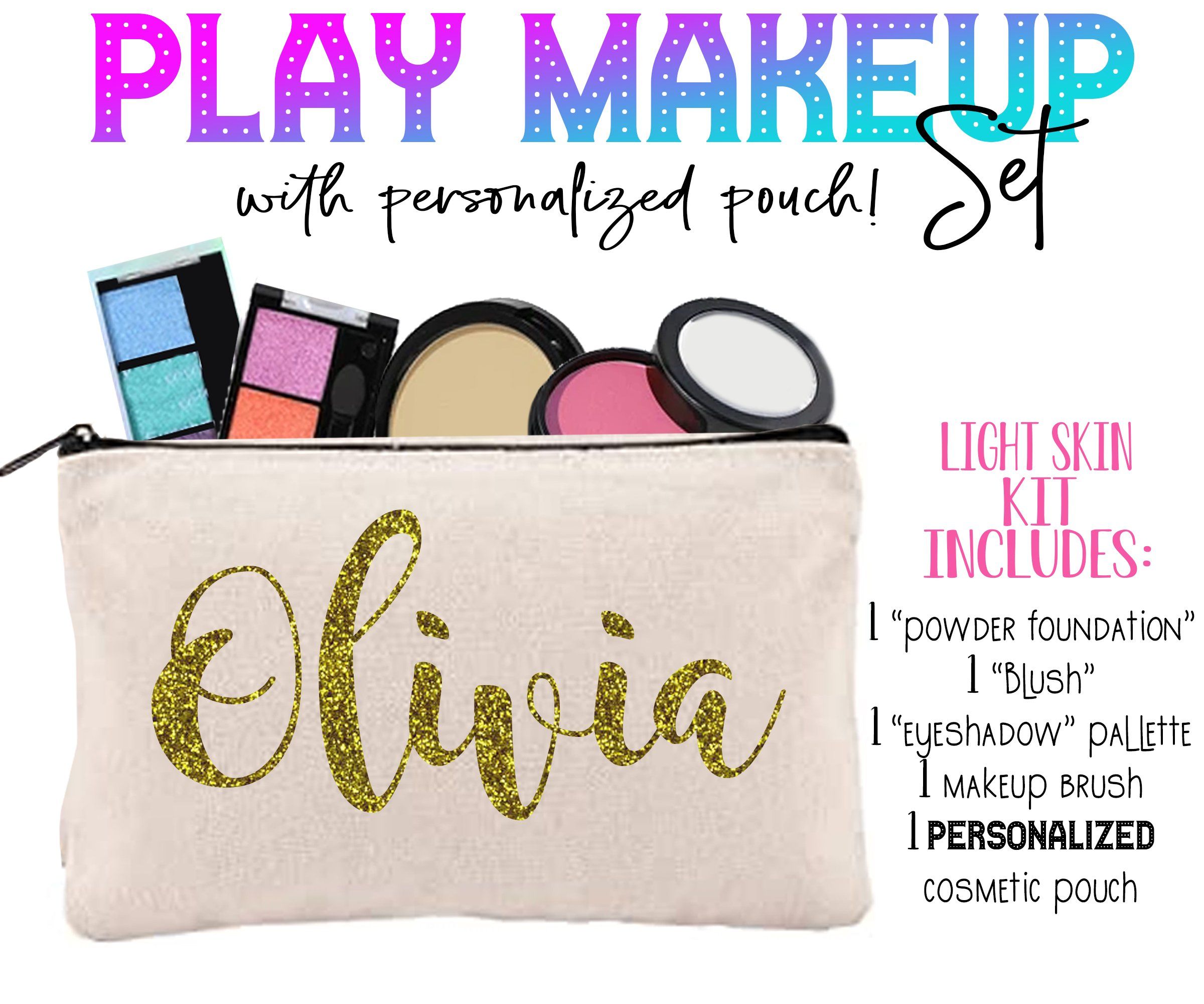 Fake makeup for little girls with personalized cosmetics pouch - Classic / Glitter Pink